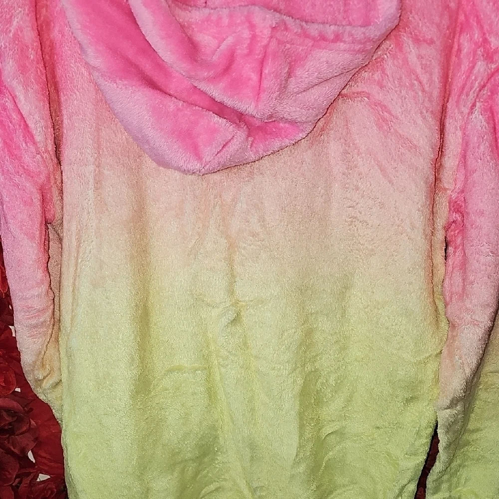 Justice Girls Pink and Yellow Cozy Hoodie Fleece Sweatshirt Size 12/14